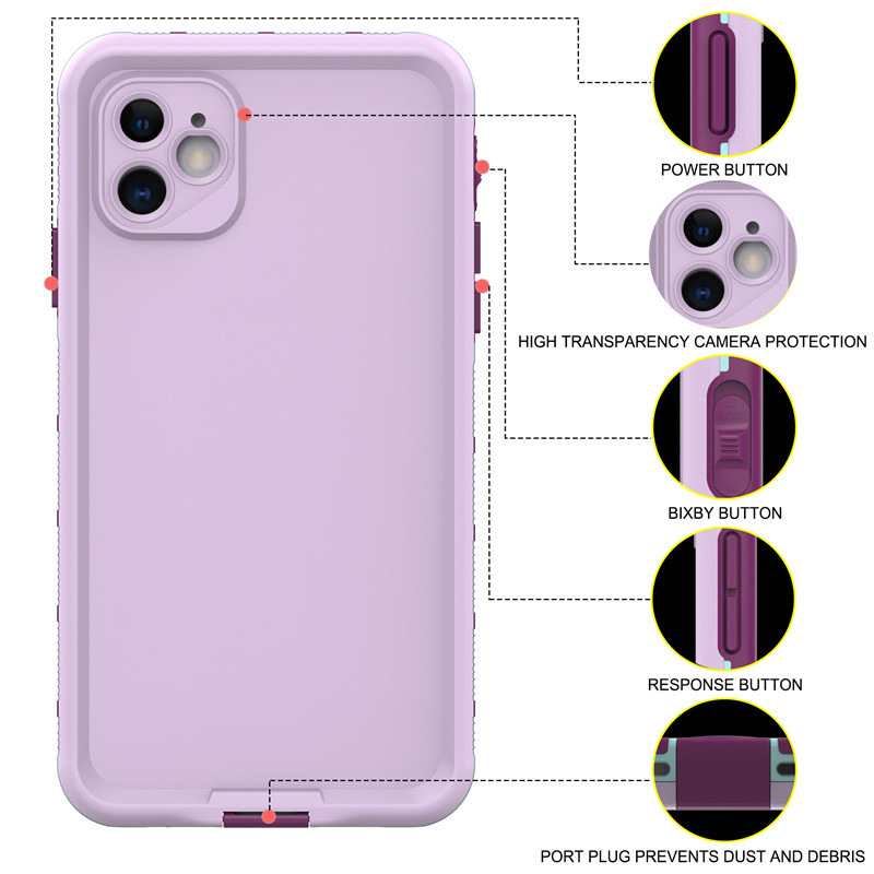 iphone 11 vodotěsný případ plně vodotěsný iphone 11 případ vodotěsný (purpur) s pevnou barvou zadní kryt