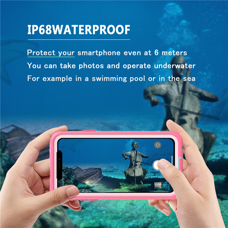 Vodotěsné pouzdro prachotěsné pouzdro iphone 11 pro max pouzdro vodotěsné pouzdro na mobilní telefon (růžové) s průhledným zadním krytem