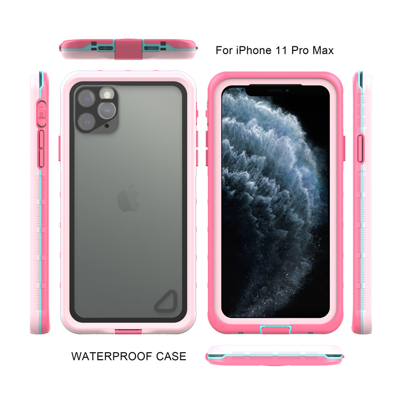 Vodotěsné pouzdro prachotěsné pouzdro iphone 11 pro max pouzdro vodotěsné pouzdro na mobilní telefon (růžové) s průhledným zadním krytem
