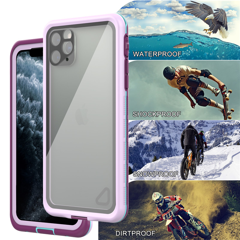 Vodotěsná kapsa telefonu nejlepší levný vodotěsný iphone 11 pro max případ nesmrtelný vodotěsný iphone případ (purpur) s transparentní zadní kryt