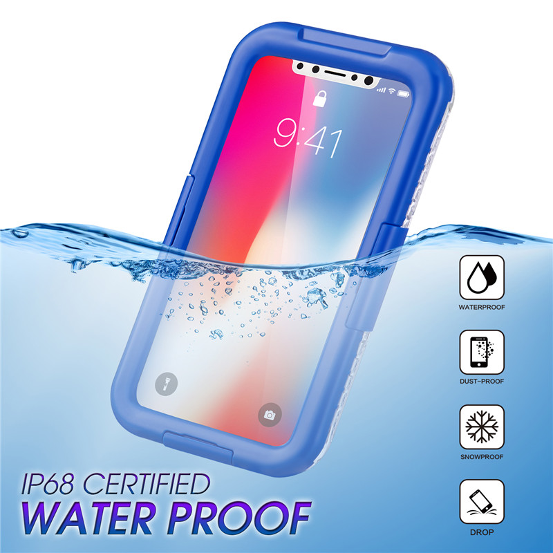 IP68 iphone případ nejlépe vodotěsný telefon případ pro plavání vysoce vodotěsný iphone XS případ (Modrá)