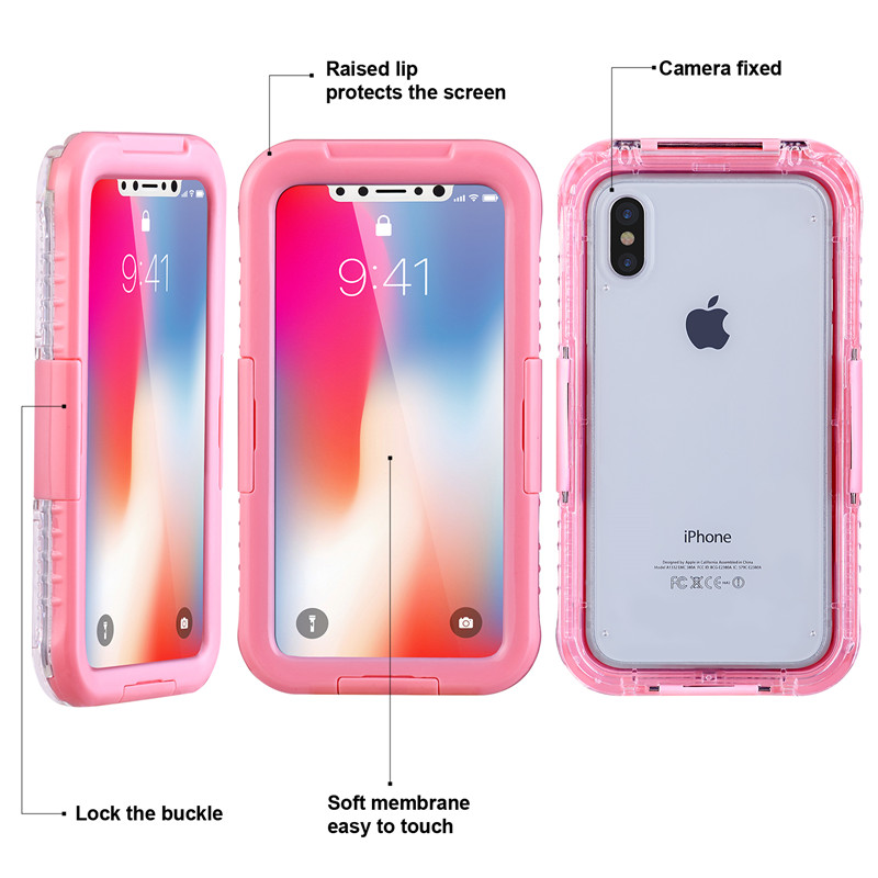 Iphone XR ip68 případ vodotěsný telefon peněženka všechno důkaz případ (Pink)